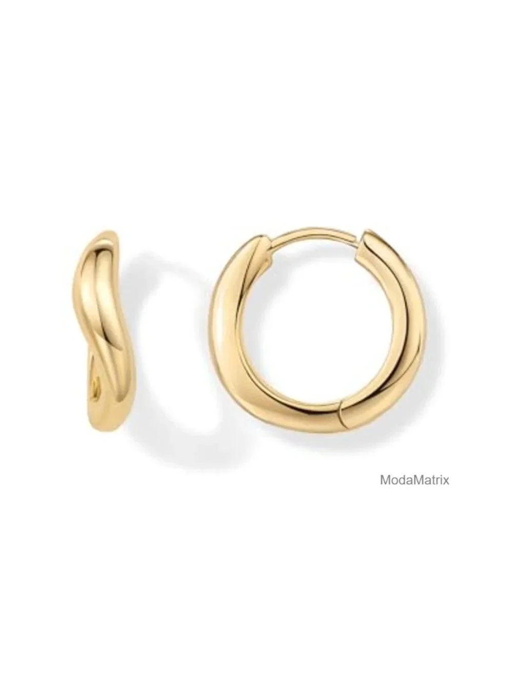 14K Gold Plated 925 Sterling Silver Posts Wavy Huggie Hoops Earrings